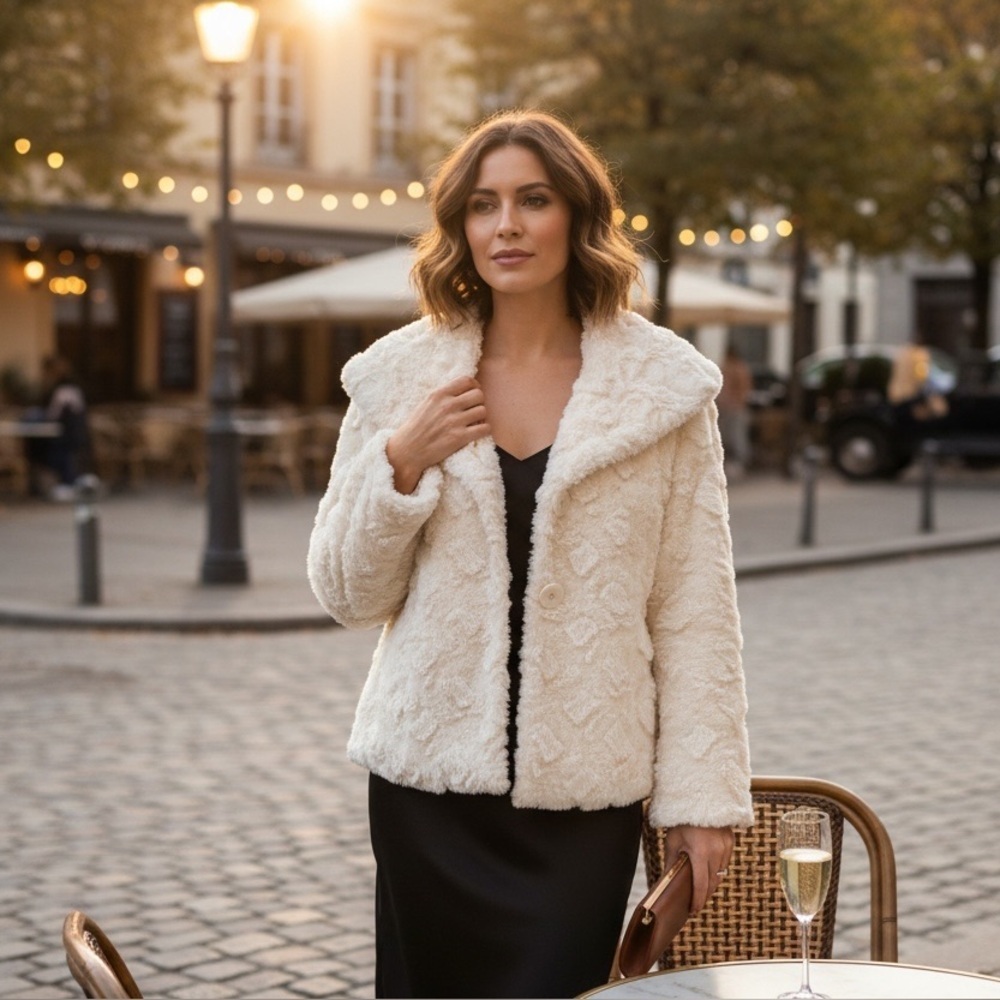 Sharon Young Faux Fur Jacket – Cream / Ivory – Size Medium